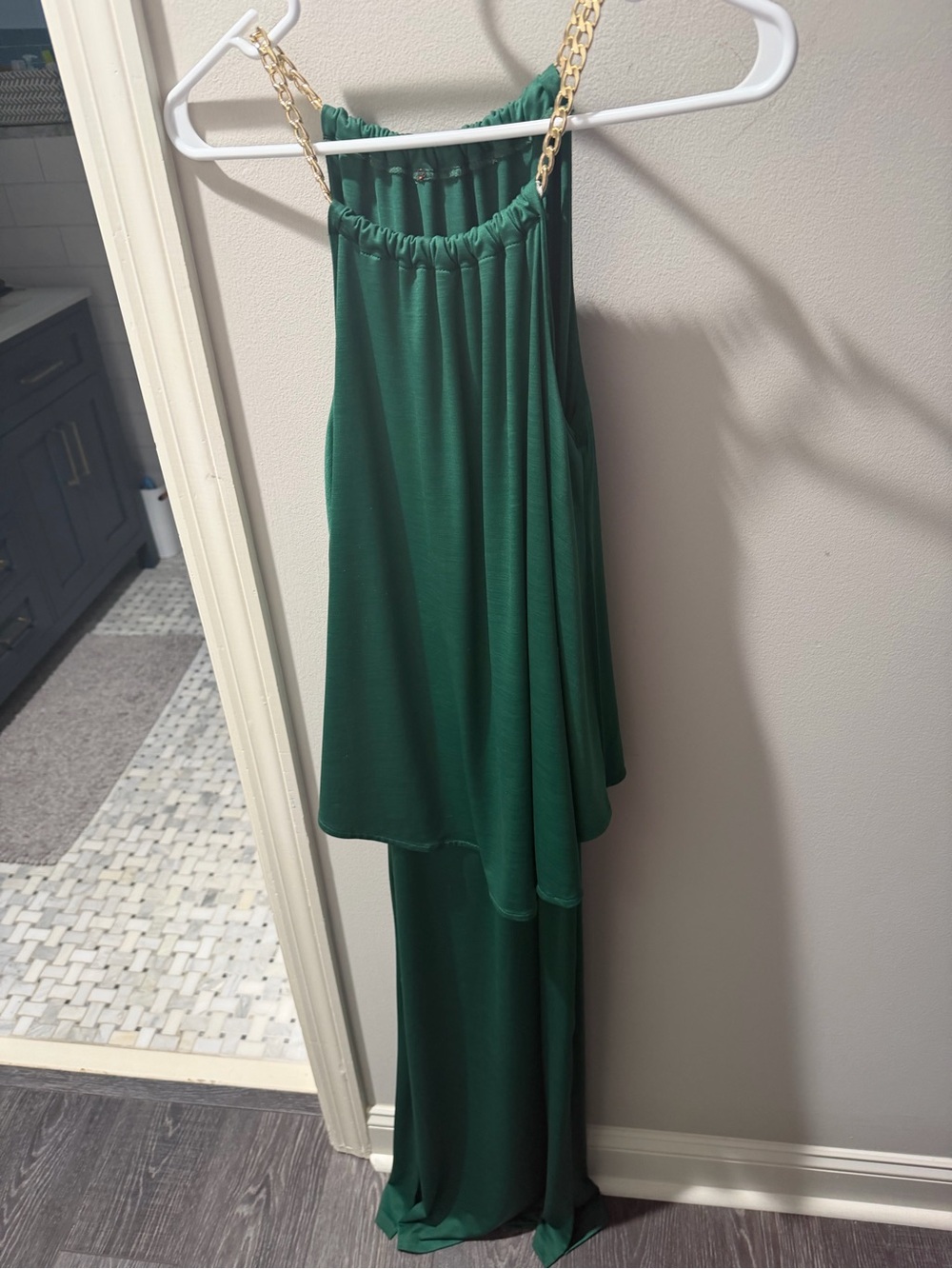Emerald Green Maxi Dress with Gold Chain Straps